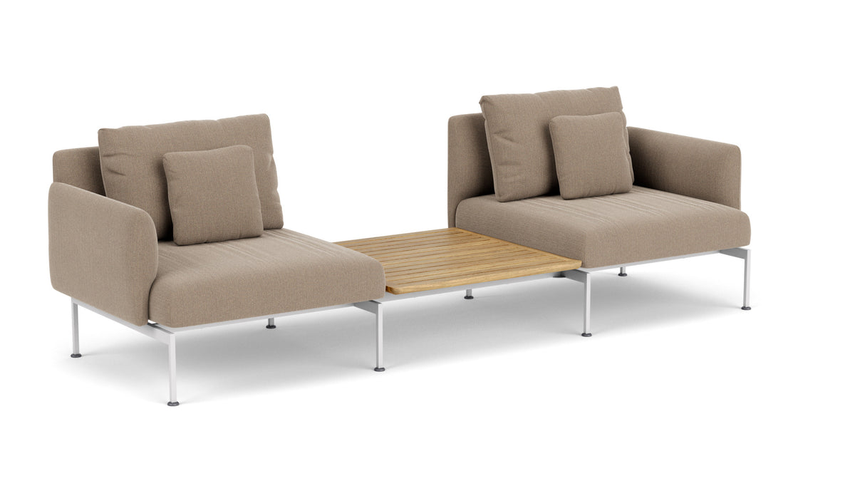 Barlow Tyrie Layout Deep Seating Companion Set - with Low Arms (two 1LYMB1 with low arms et bridging table 2LYB08) - avec coussins Armature Arctic White Taupe 3729