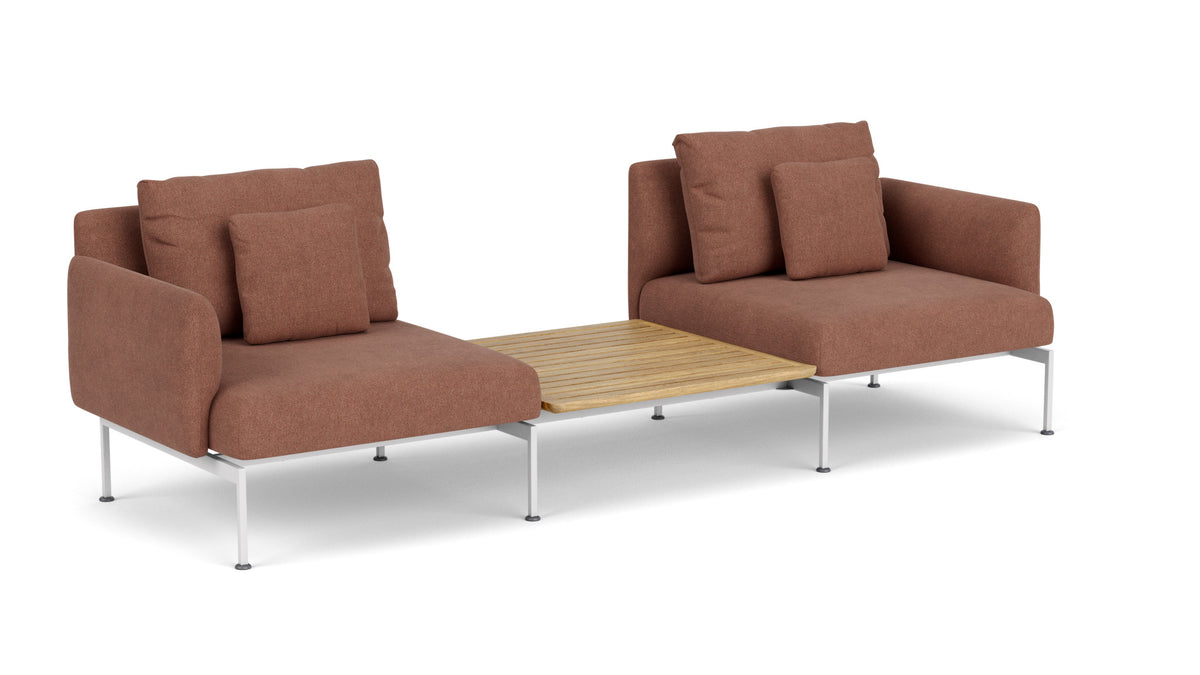 Barlow Tyrie Layout Deep Seating Companion Set - with Low Arms (two 1LYMB1 with low arms et bridging table 2LYB08) - avec coussins Armature Arctic White Heritage Rust 18021