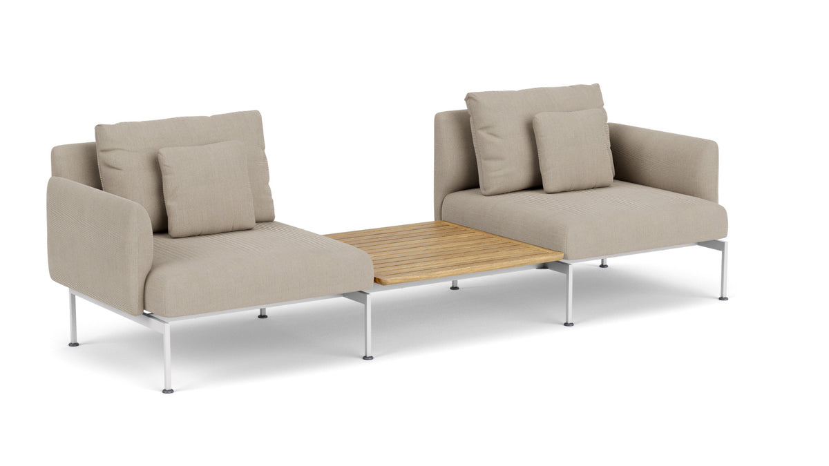 Barlow Tyrie Layout Deep Seating Companion Set - with Low Arms (two 1LYMB1 with low arms et bridging table 2LYB08) - avec coussins Armature Arctic White Stone 3988