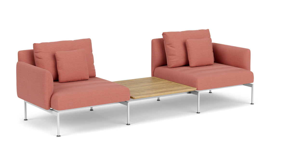 Barlow Tyrie Layout Deep Seating Companion Set - with Low Arms (two 1LYMB1 with low arms et bridging table 2LYB08) - avec coussins Armature Arctic White Natte Flamingo 10234