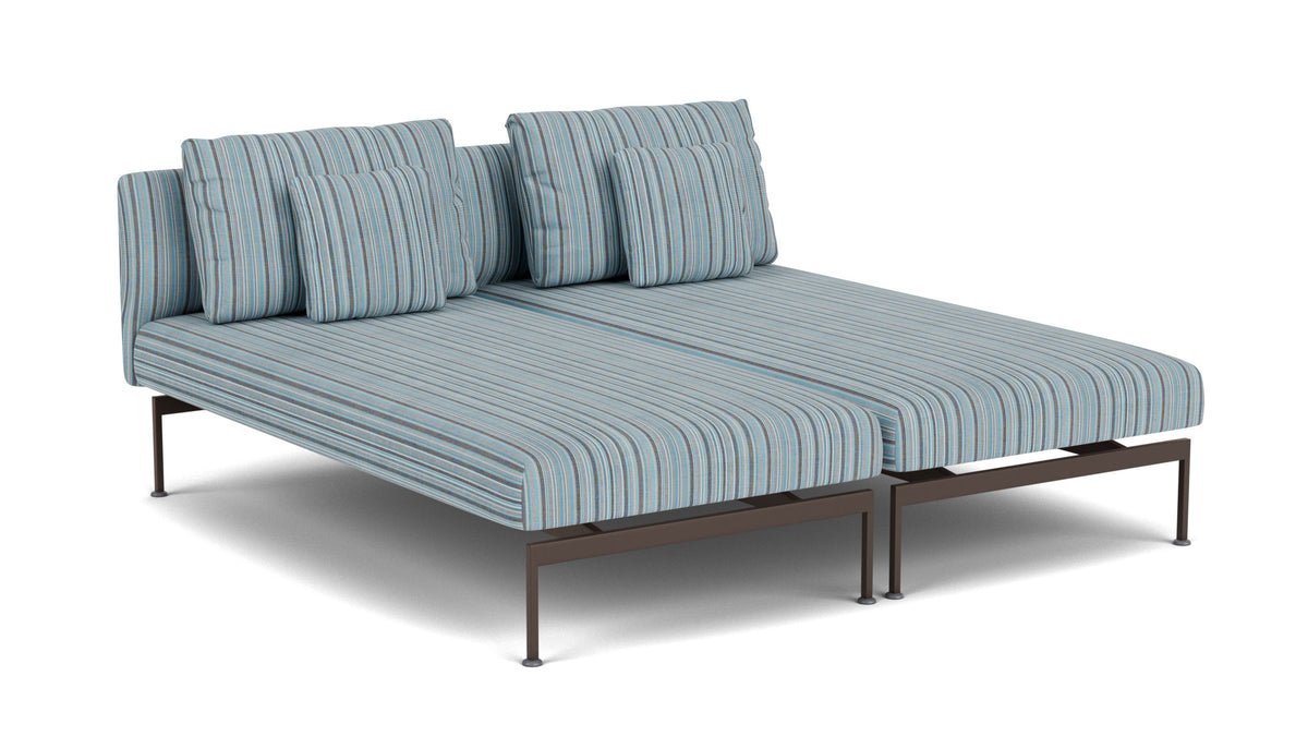 Barlow Tyrie Layout Deep Seating Double Chaise longue - Double seats with single backs - avec coussins Armature Forge Grey Porto Blue Chine 3776