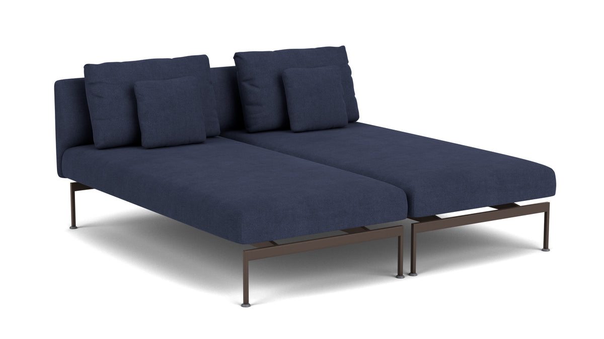Barlow Tyrie Layout Deep Seating Double Chaise longue - Double seats with single backs - avec coussins Armature Forge Grey Indigo 18017