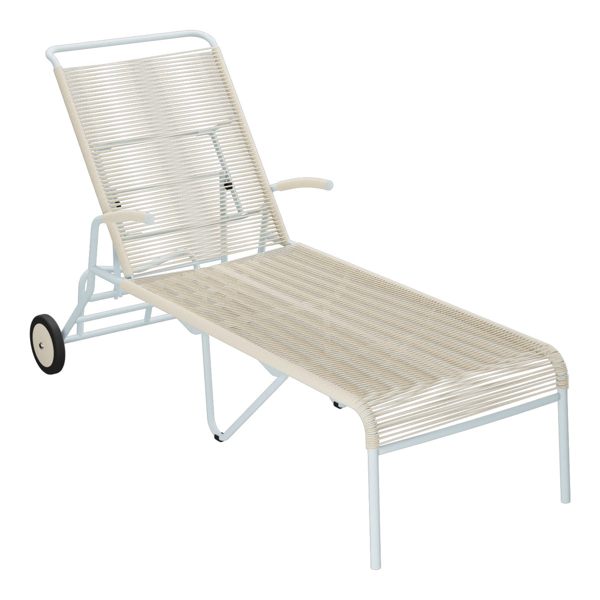 Schaffner Säntis Chaise longue à roulettes Spaghetti – Sable Pastel 15 / Bleu Pastel 51
