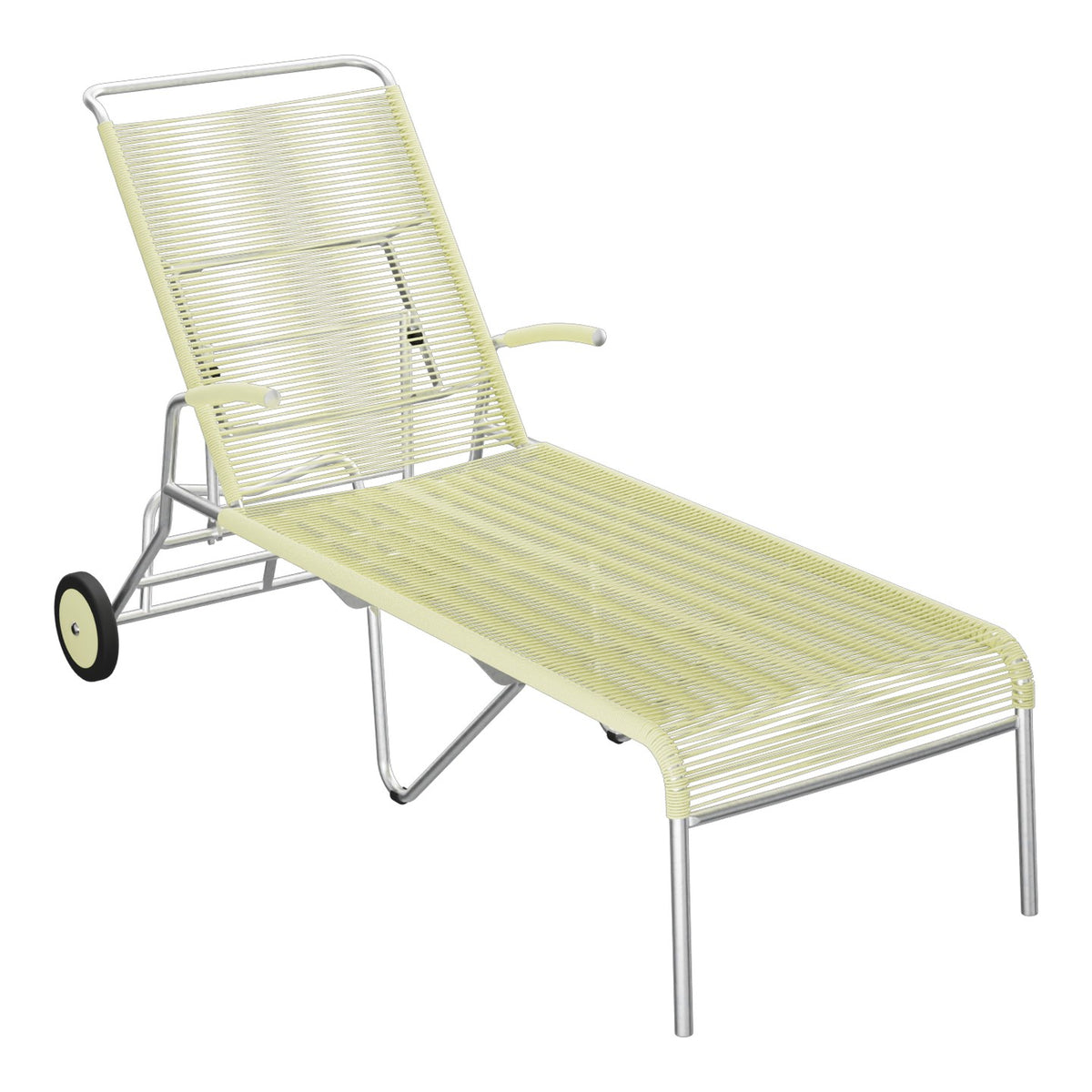 Schaffner Säntis Chaise longue à roulettes Spaghetti – Jaune Buis 18 / Galvanisé à chaud 02