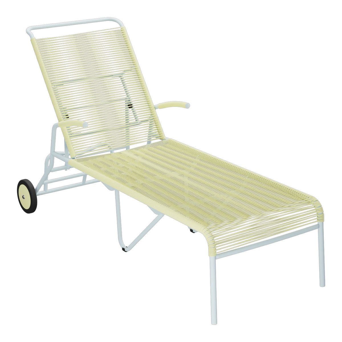 Schaffner Säntis Chaise longue à roulettes Spaghetti – Jaune Buis 18 / Bleu Pastel 51