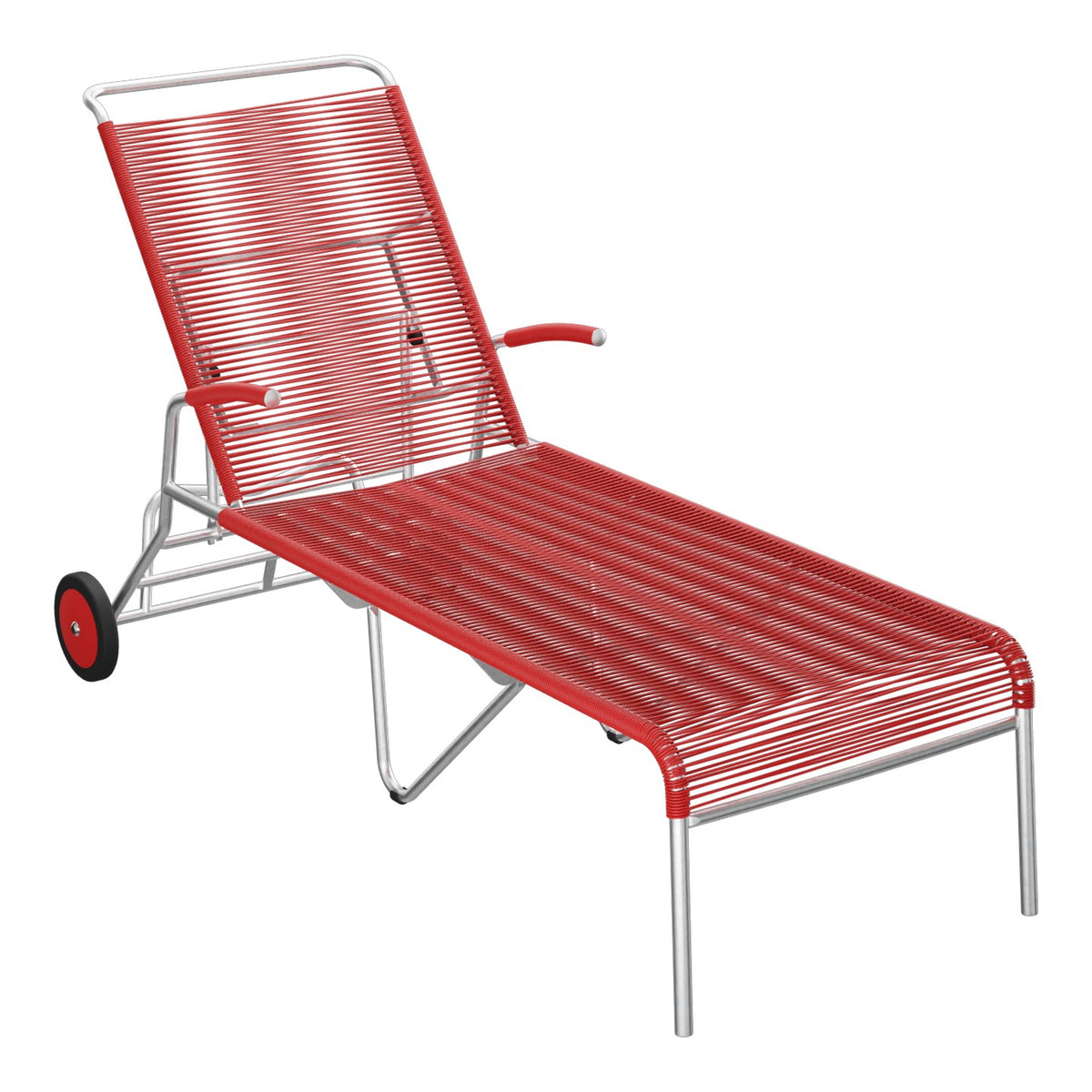 Schaffner Säntis Chaise longue à roulettes Spaghetti – Rouge 30 / Galvanisé à chaud 02