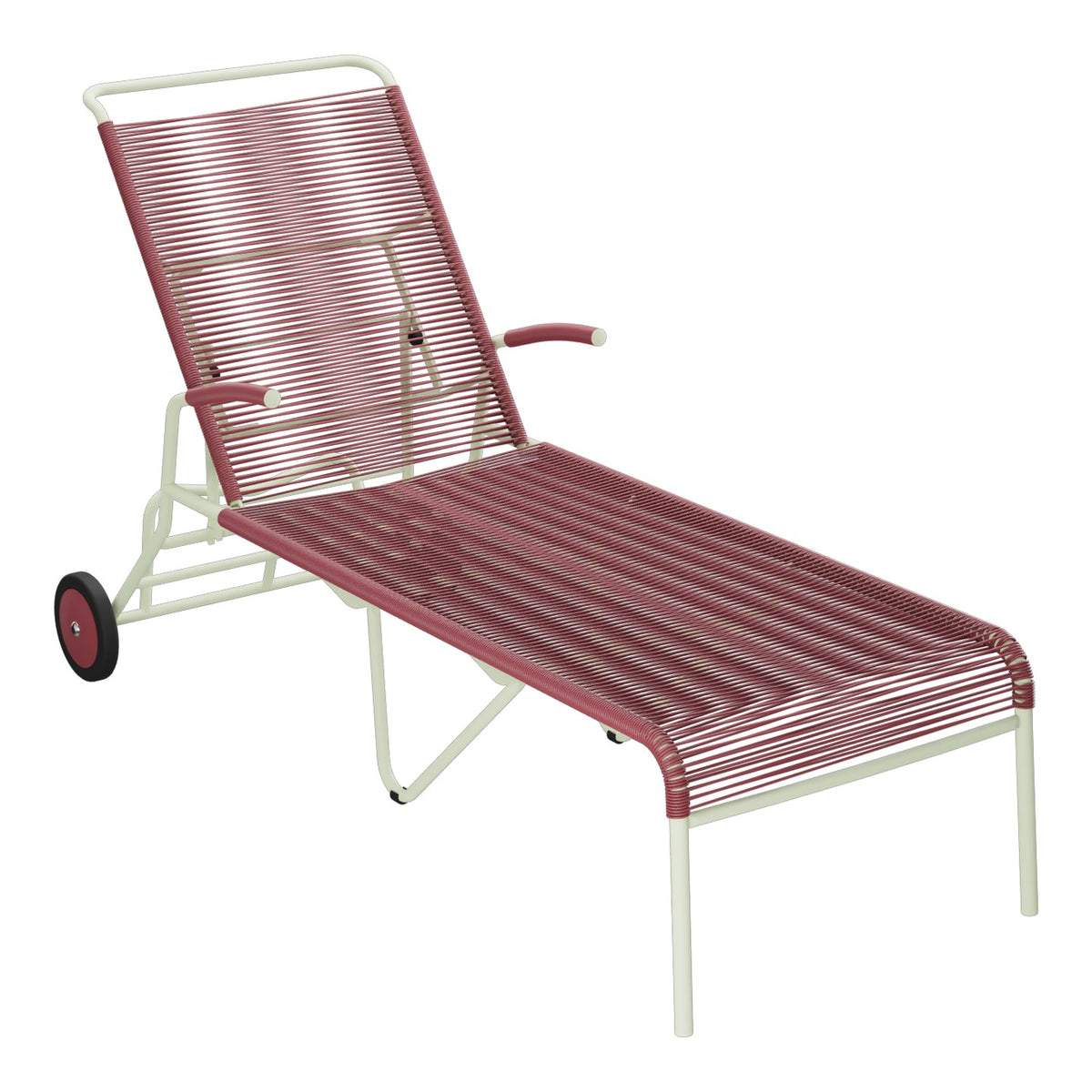 Schaffner Säntis Chaise longue à roulettes Spaghetti – Bordeaux 38 / Vert Pastel 64