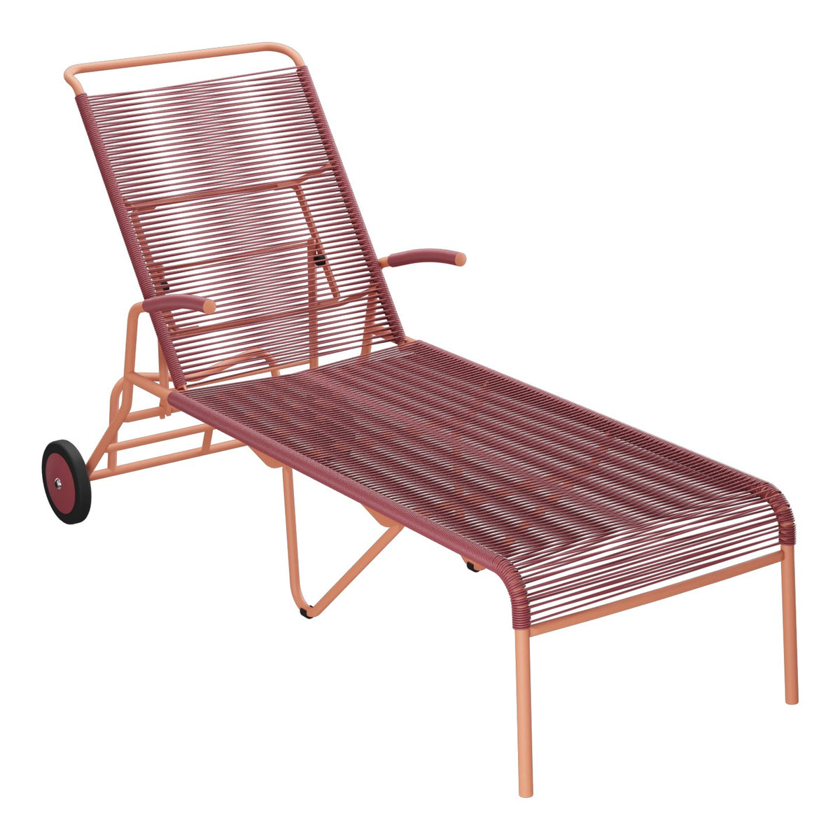 Schaffner Säntis Chaise longue à roulettes Spaghetti – Bordeaux 38 / Terracotta 84