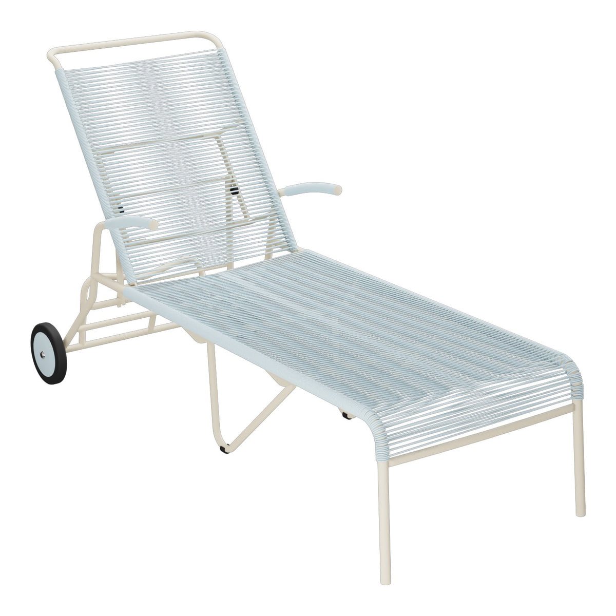 Schaffner Säntis Chaise longue à roulettes Spaghetti – Bleu Pastel 51 / Sable Pastel 15