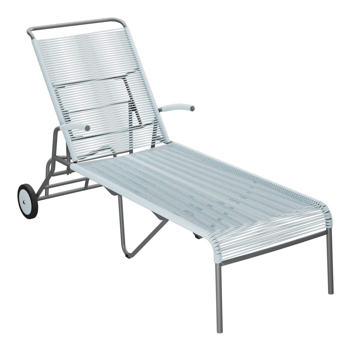 Schaffner Säntis Chaise longue à roulettes Spaghetti – Bleu Pastel 51 / Graphite 73