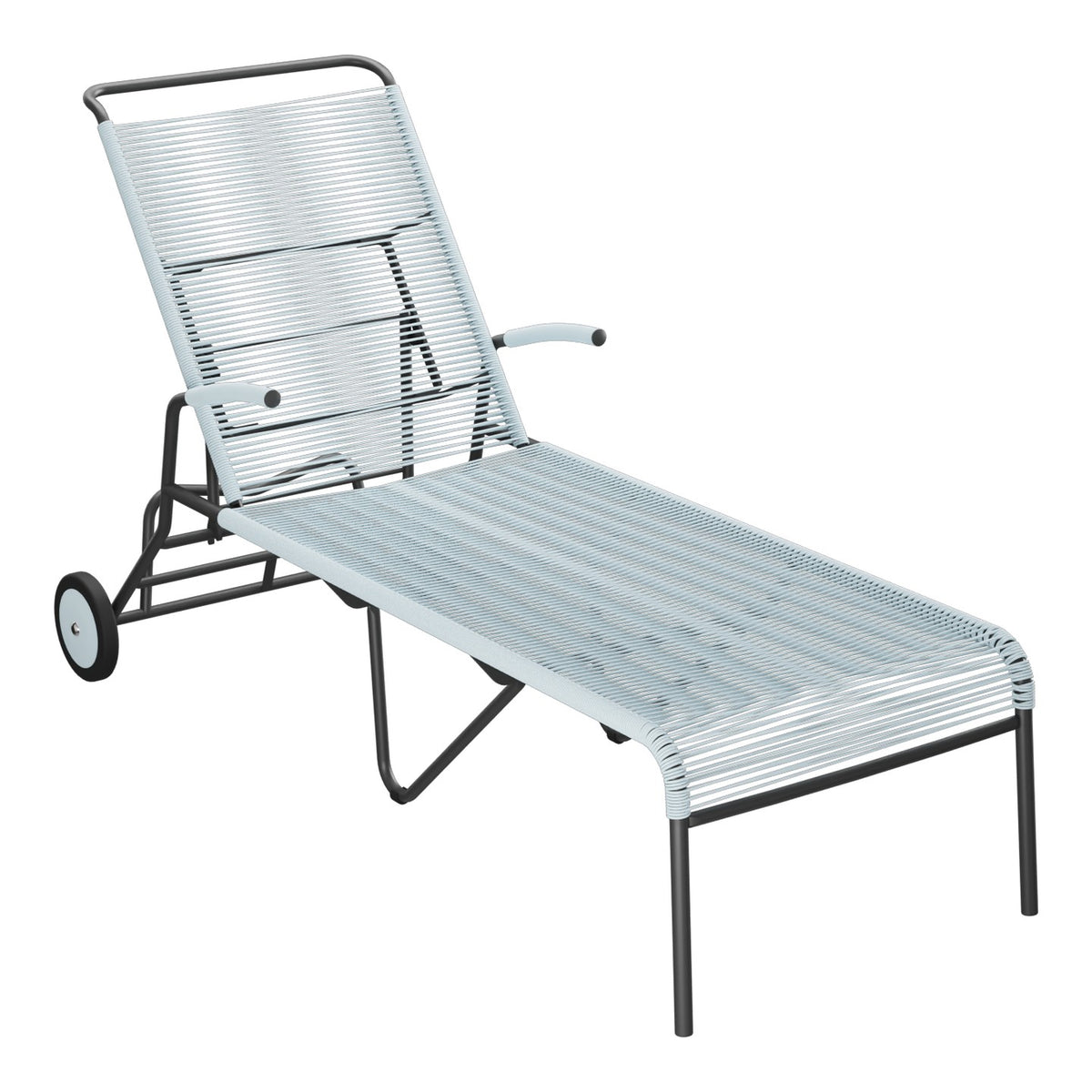 Schaffner Säntis Chaise longue à roulettes Spaghetti – Bleu Pastel 51 / Anthracite 77