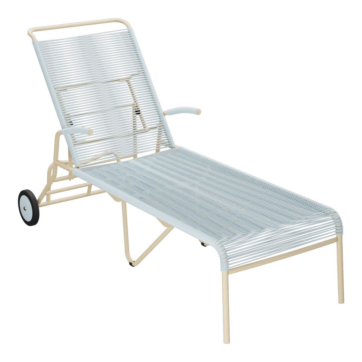 Schaffner Säntis Chaise longue à roulettes Spaghetti – Bleu Pastel 51 / Marron Pastel 83