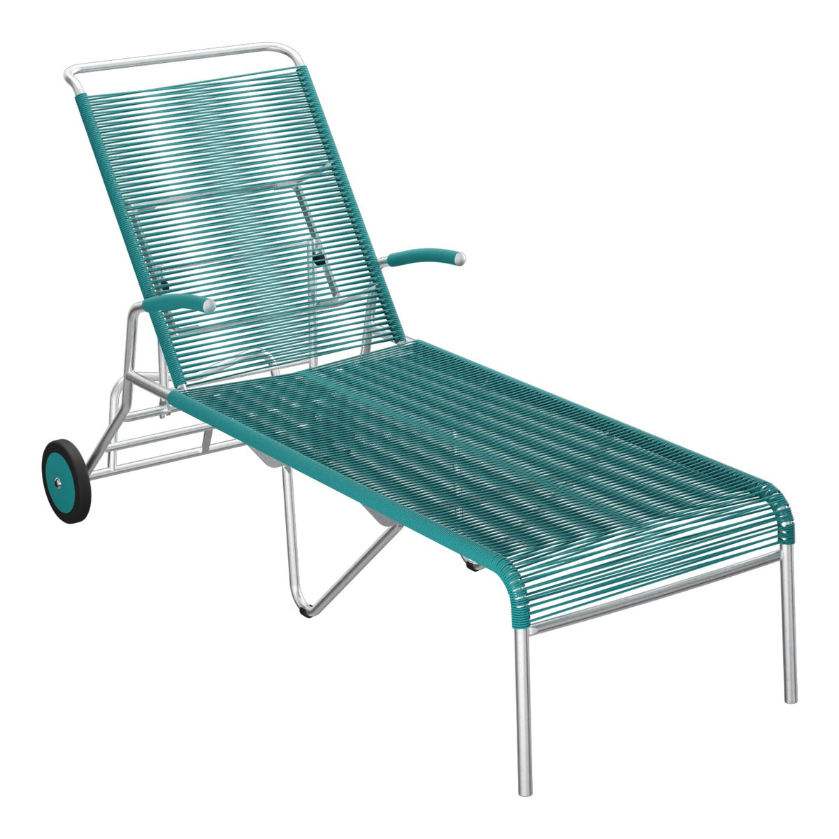 Schaffner Säntis Chaise longue à roulettes Spaghetti – Bleu Kali 56 / Galvanisé à chaud 02