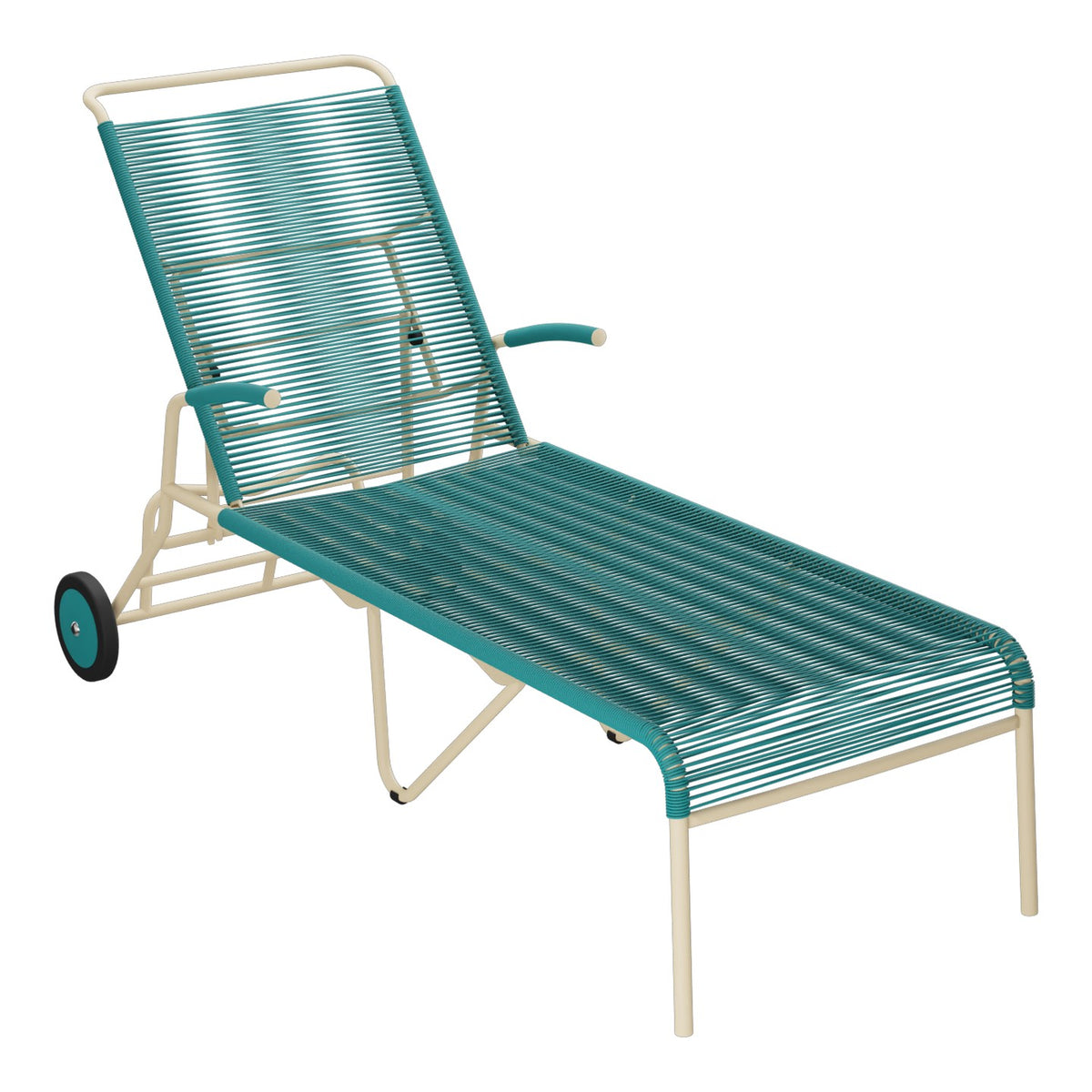 Schaffner Säntis Chaise longue à roulettes Spaghetti – Bleu Kali 56 / Marron Pastel 83