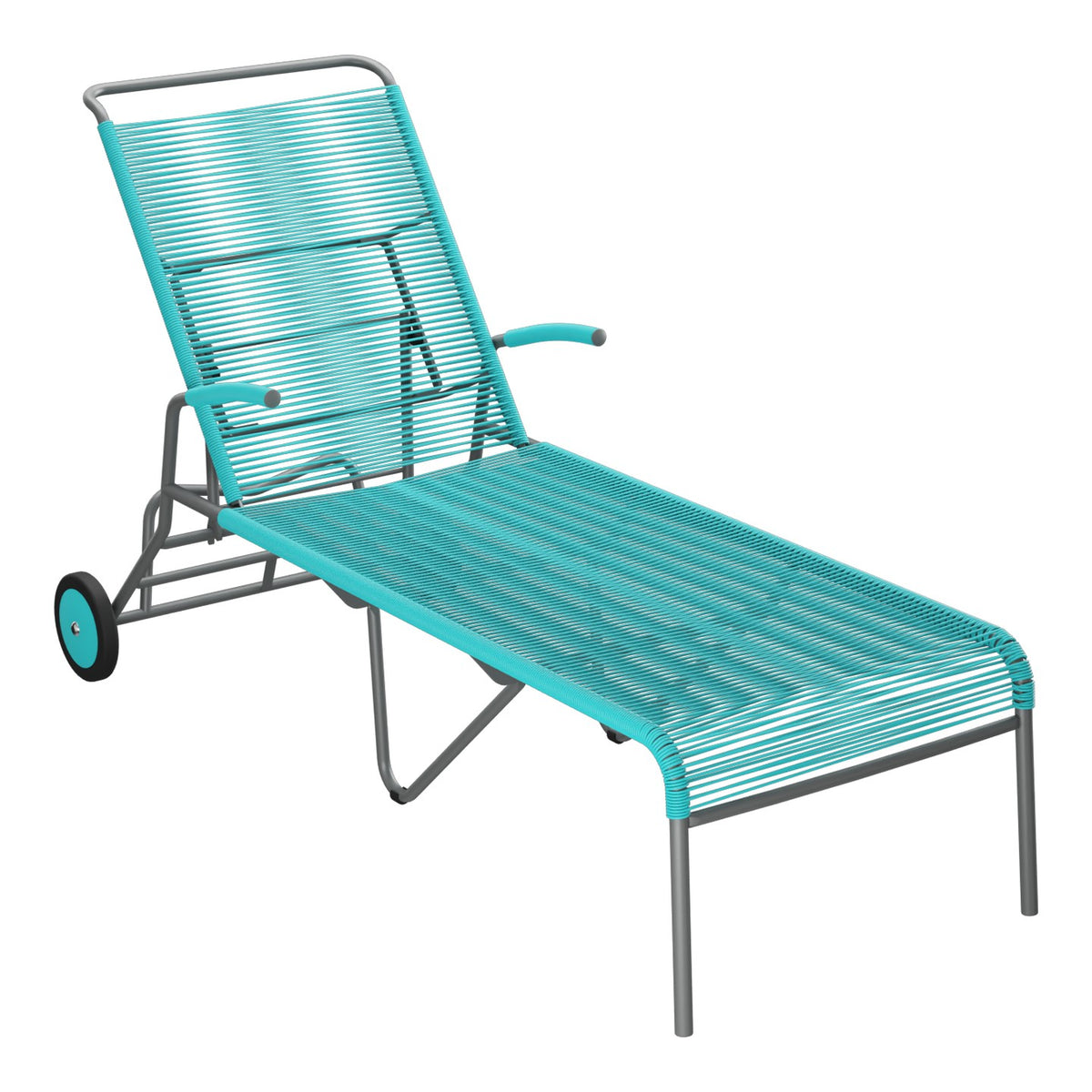Schaffner Säntis Chaise longue à roulettes Spaghetti – Turquoise 58 / Graphite 73