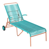 Schaffner Säntis Chaise longue à roulettes Spaghetti – Turquoise 58 / Terracotta 84