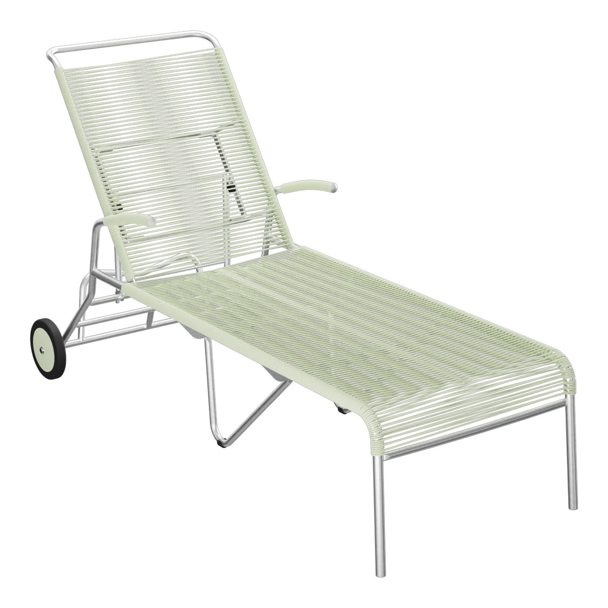 Schaffner Säntis Chaise longue à roulettes Spaghetti – Vert Pastel 64 / Galvanisé à chaud 02