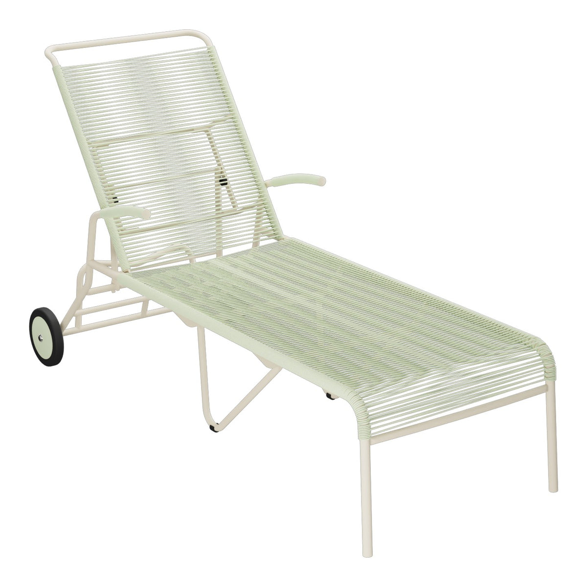 Schaffner Säntis Chaise longue à roulettes Spaghetti – Vert Pastel 64 / Sable Pastel 15