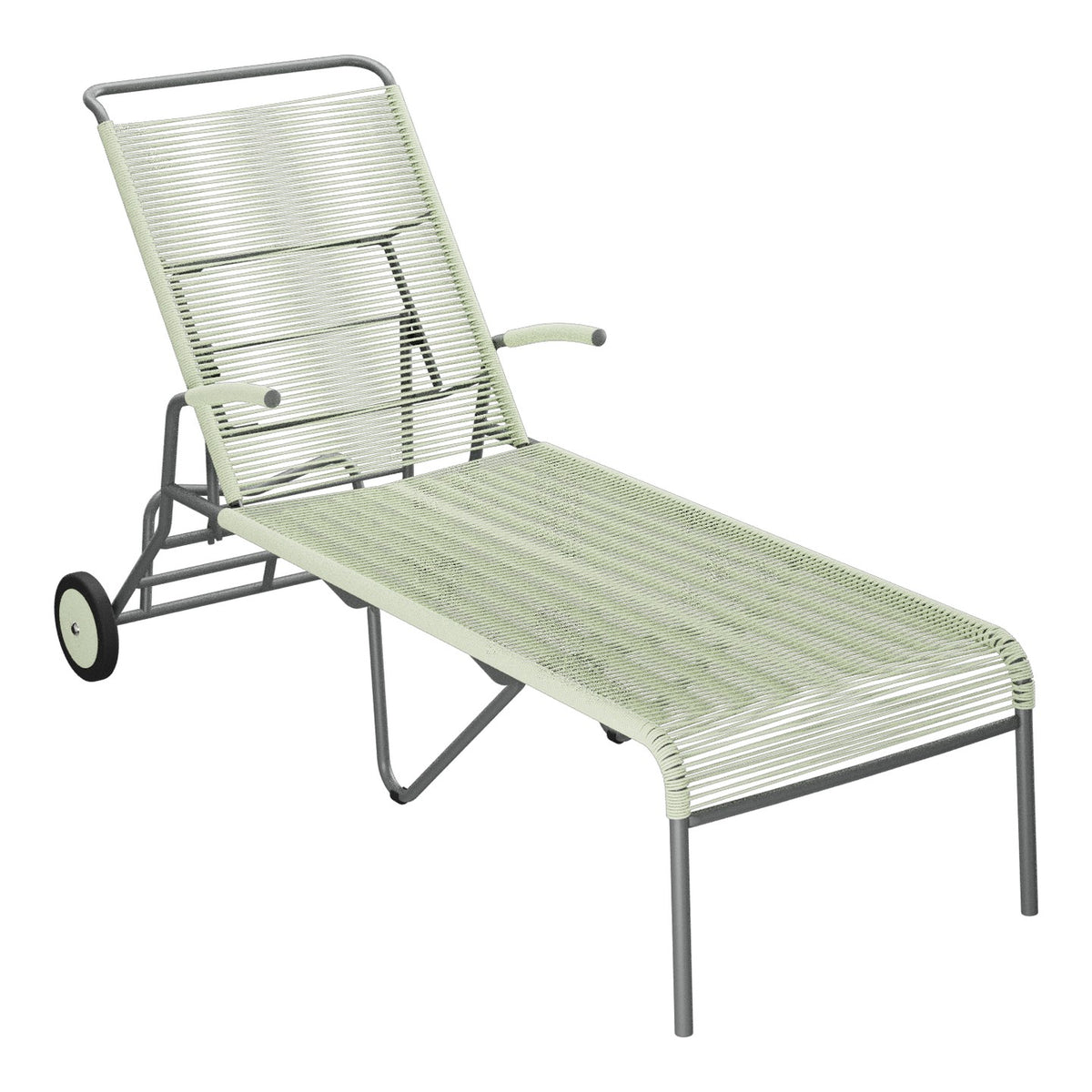 Schaffner Säntis Chaise longue à roulettes Spaghetti – Vert Pastel 64 / Graphite 73