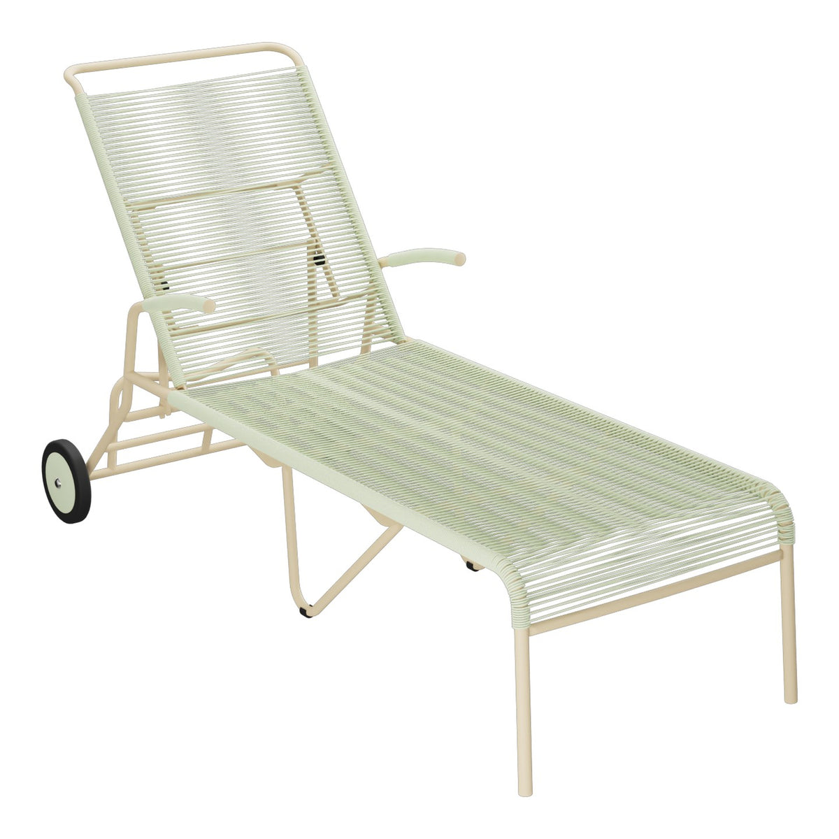 Schaffner Säntis Chaise longue à roulettes Spaghetti – Vert Pastel 64 / Marron Pastel 83