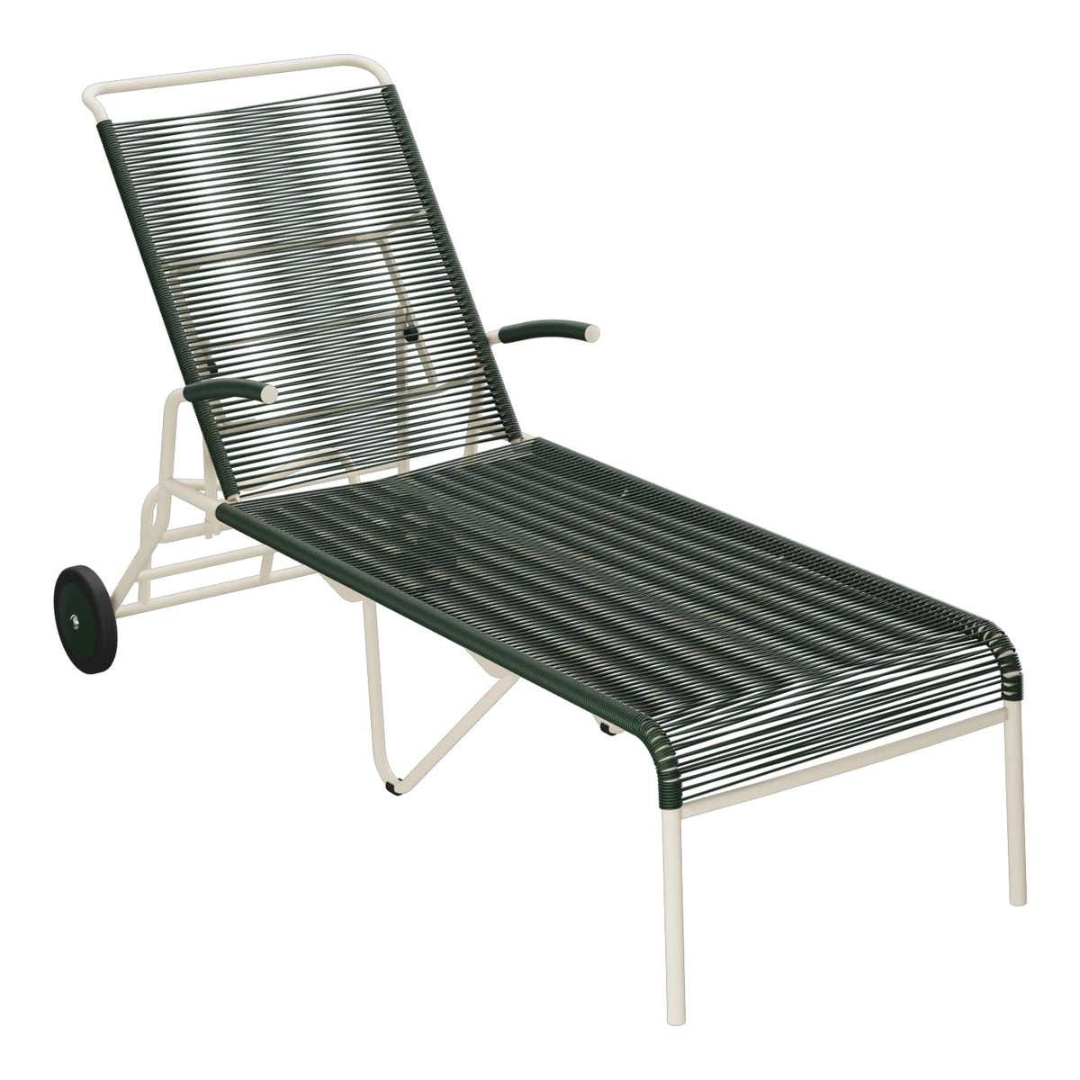 Schaffner Säntis Chaise longue à roulettes Spaghetti – Vert Sapin 66 / Sable Pastel 15
