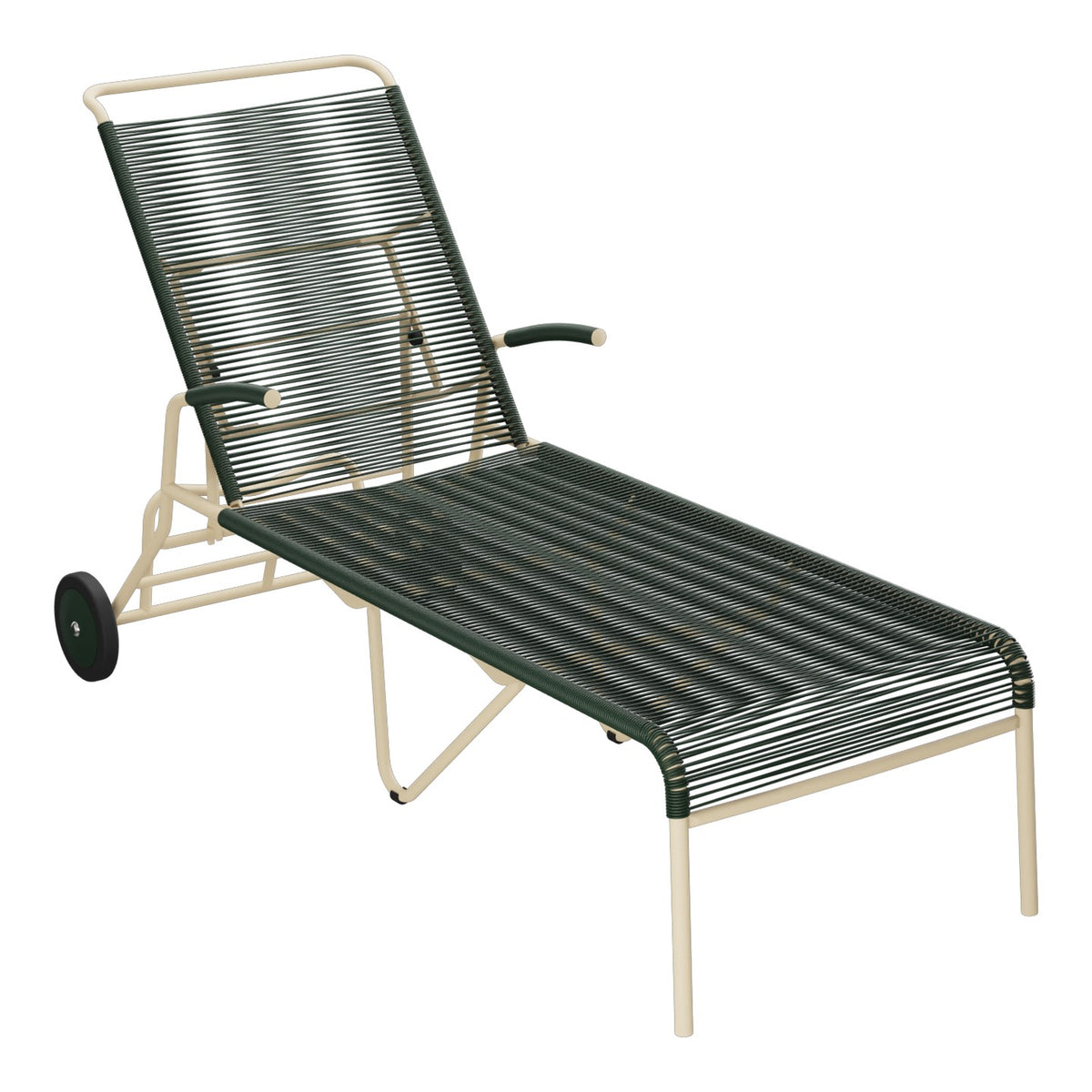Schaffner Säntis Chaise longue à roulettes Spaghetti – Vert Sapin 66 / Marron Pastel 83