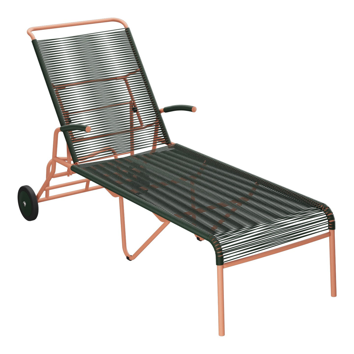 Schaffner Säntis Chaise longue à roulettes Spaghetti – Vert Sapin 66 / Terracotta 84