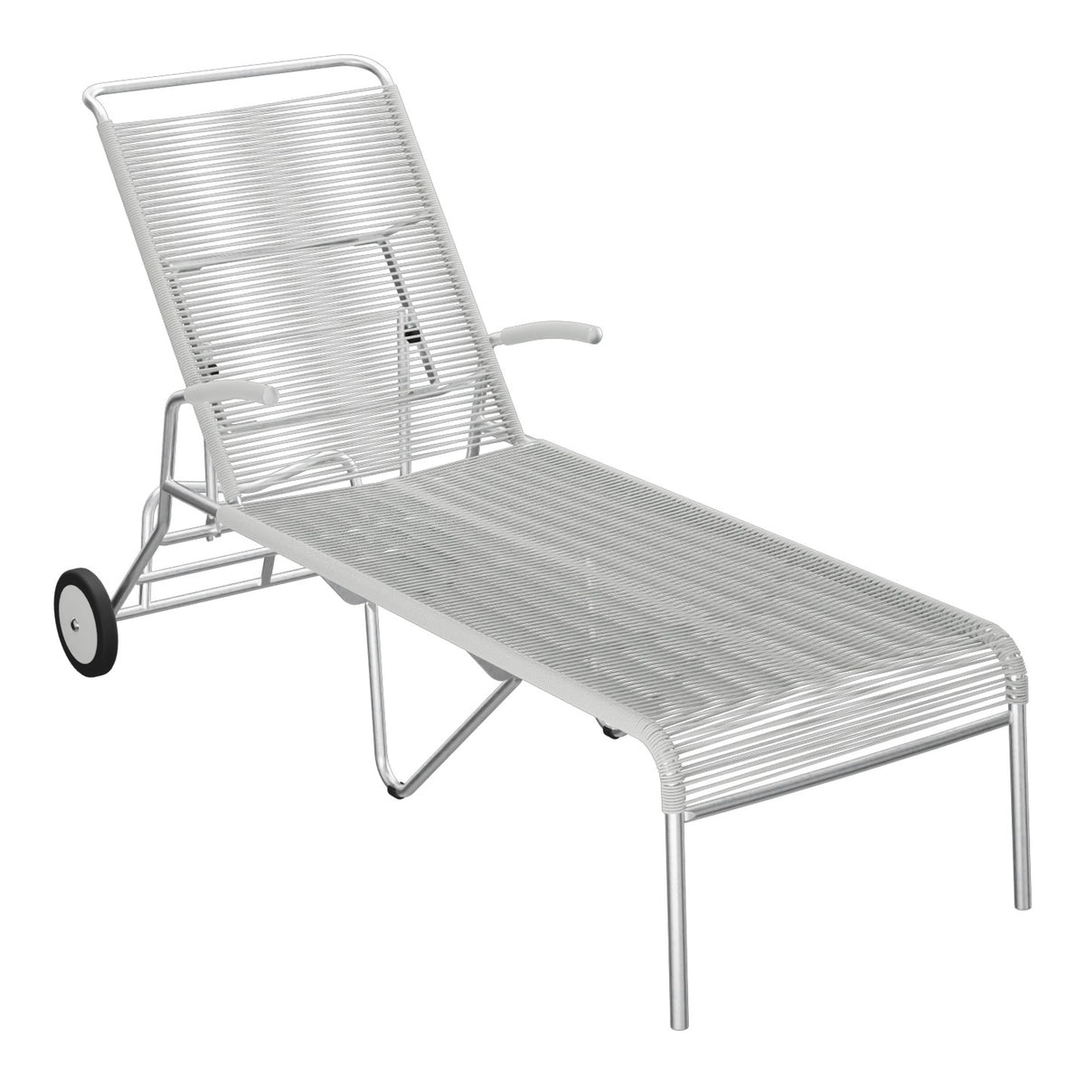 Schaffner Säntis Chaise longue à roulettes Spaghetti – Gris Argent 78 / Galvanisé à chaud 02