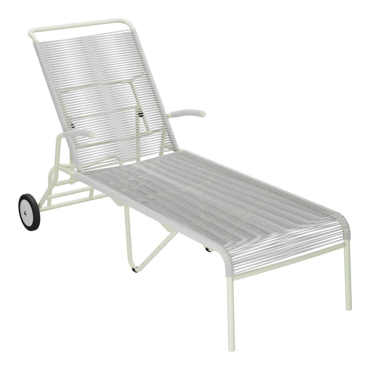 Schaffner Säntis Chaise longue à roulettes Spaghetti – Gris Argent 78 / Vert Pastel 64
