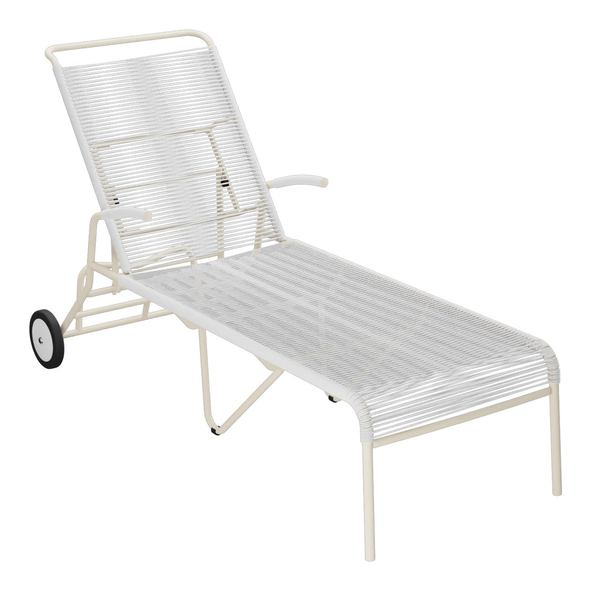 Schaffner Säntis Chaise longue à roulettes Spaghetti – Blanc 90 / Sable Pastel 15