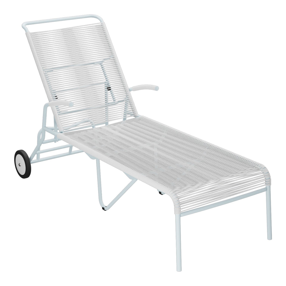 Schaffner Säntis Chaise longue à roulettes Spaghetti – Blanc 90 / Bleu Pastel 51