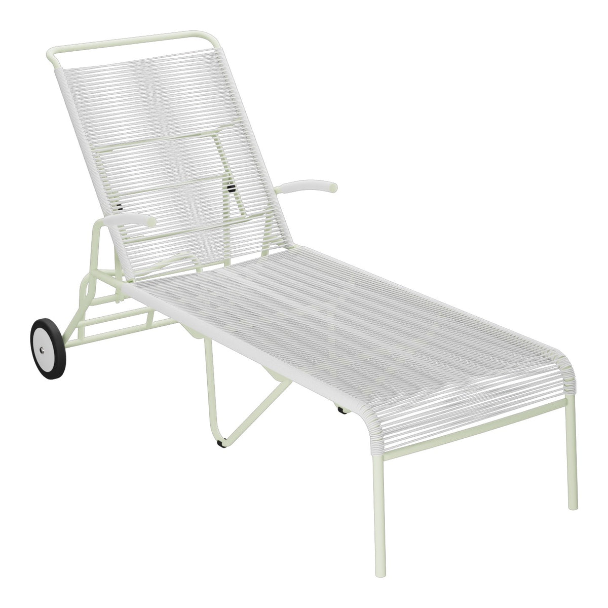 Schaffner Säntis Chaise longue à roulettes Spaghetti – Blanc 90 / Vert Pastel 64