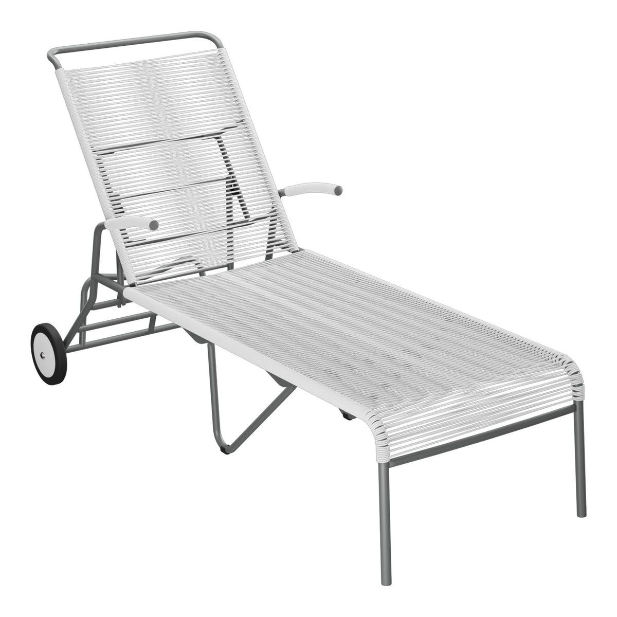 Schaffner Säntis Chaise longue à roulettes Spaghetti – Blanc 90 / Graphite 73