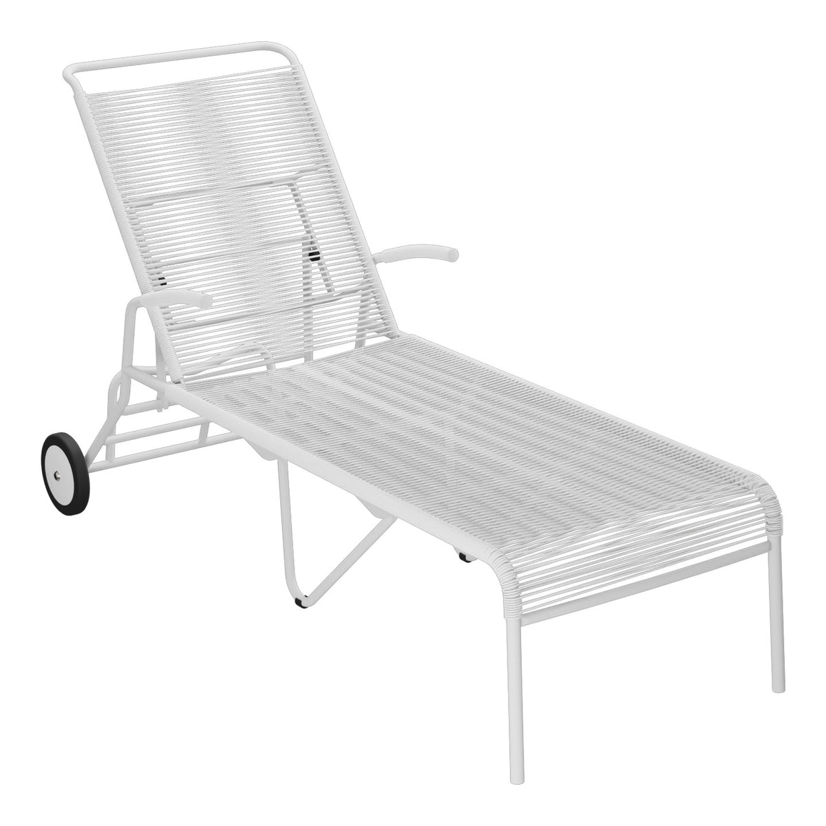 Schaffner Säntis Chaise longue à roulettes Spaghetti – Blanc 90 / Gris Argent 78