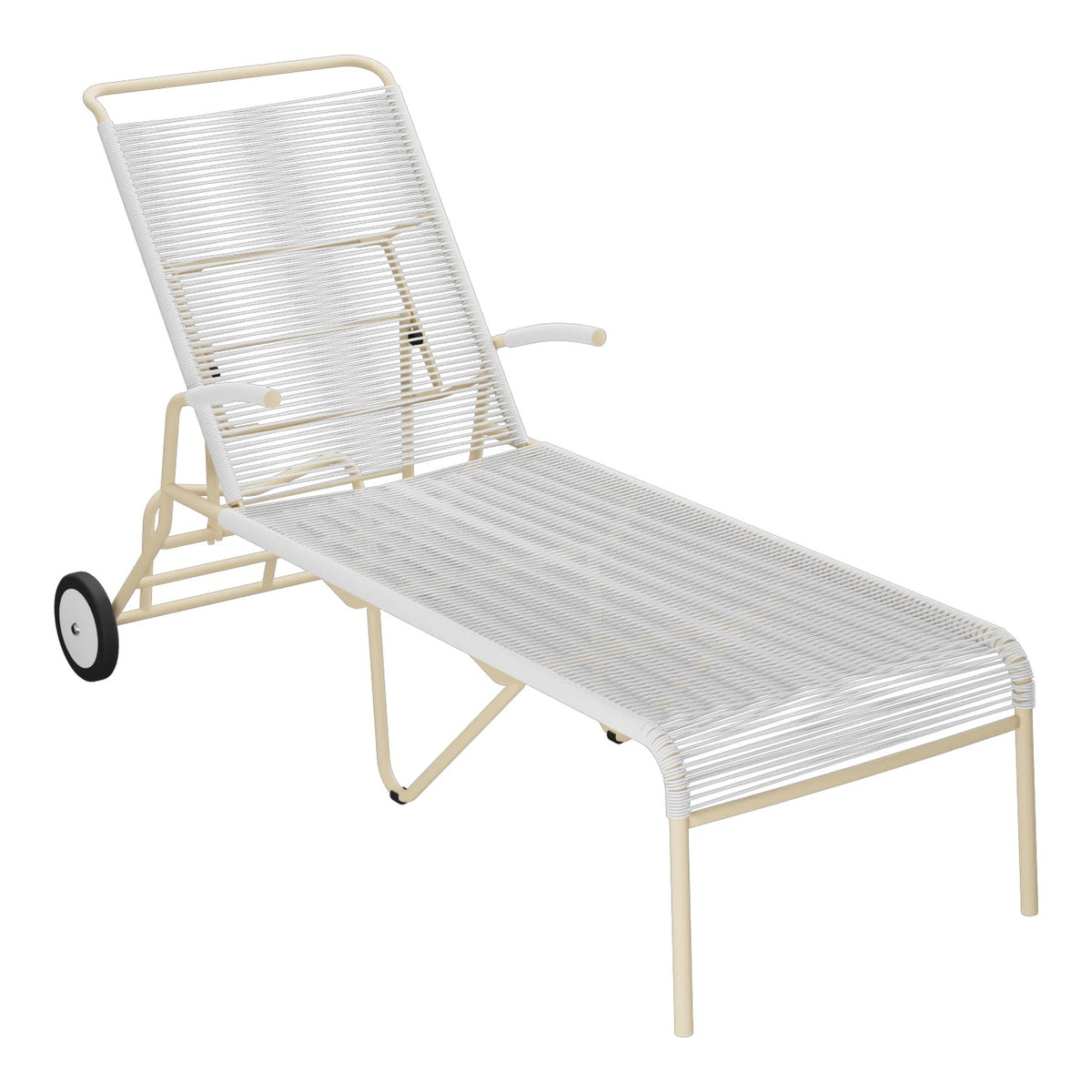 Schaffner Säntis Chaise longue à roulettes Spaghetti – Blanc 90 / Marron Pastel 83