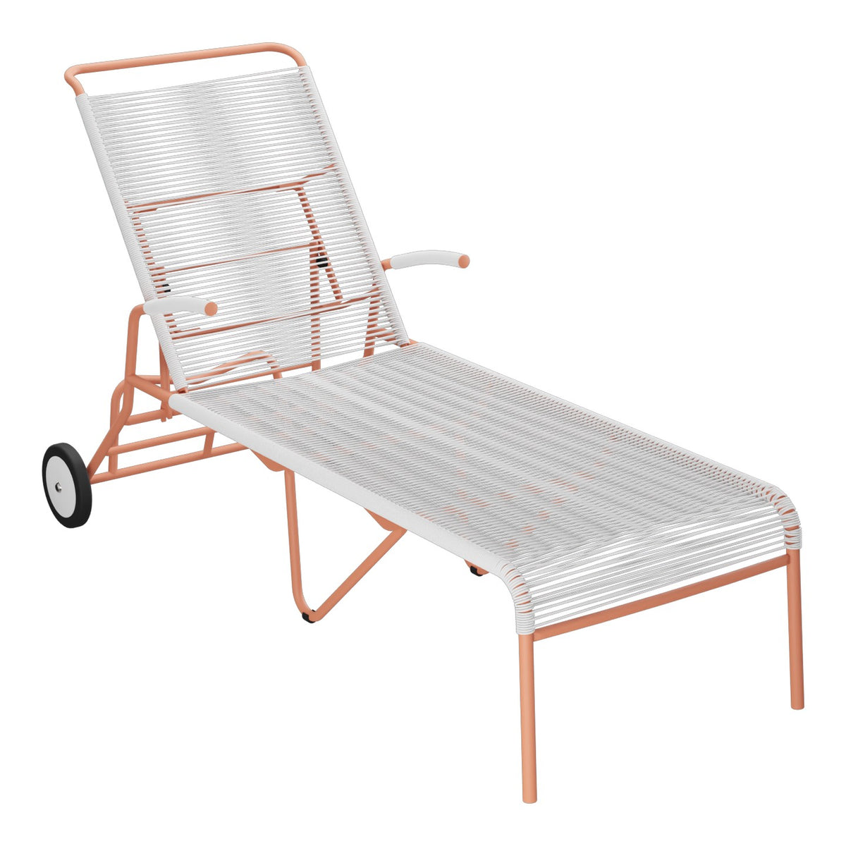 Schaffner Säntis Chaise longue à roulettes Spaghetti – Blanc 90 / Terracotta 84