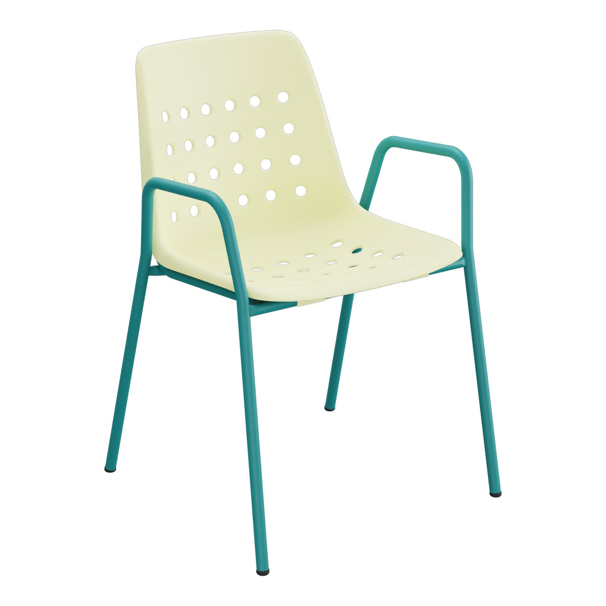 Schaffner Bermuda Fauteuil repas avec accoudoirs tubes ronds – Jaune Buis 18 / Bleu Kali 56