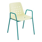 Schaffner Bermuda Fauteuil repas avec accoudoirs tubes ronds – Jaune Buis 18 / Bleu Kali 56