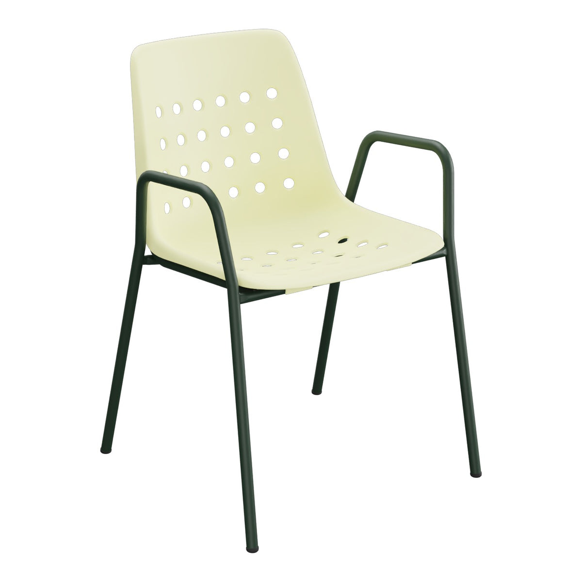 Schaffner Bermuda Fauteuil repas avec accoudoirs tubes ronds – Jaune Buis 18 / Vert Sapin 66