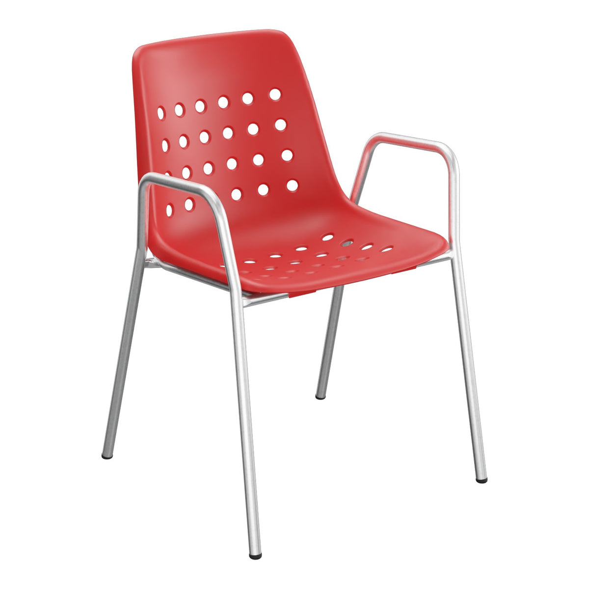 Schaffner Bermuda Fauteuil repas avec accoudoirs tubes ronds – Rouge 30 / Galvanisé à chaud 02