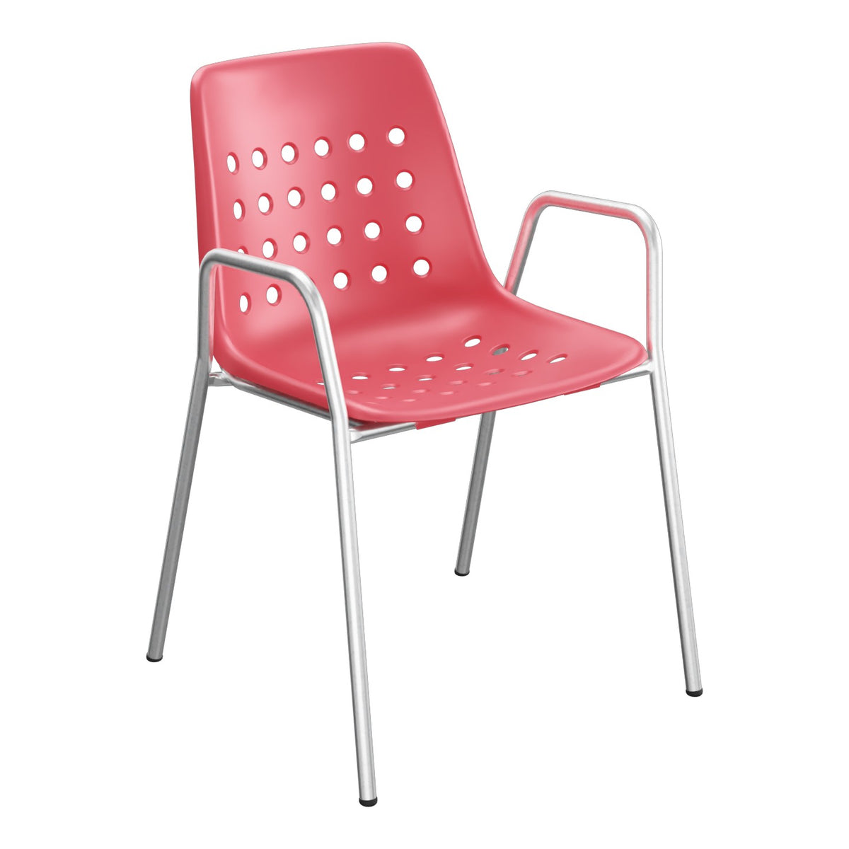 Schaffner Bermuda Fauteuil repas avec accoudoirs tubes ronds – Rouge Érable 33 / Galvanisé à chaud 02