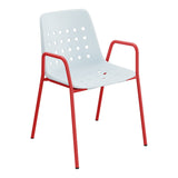 Schaffner Bermuda Fauteuil repas avec accoudoirs tubes ronds – Bleu Pastel 51 / Rouge 30