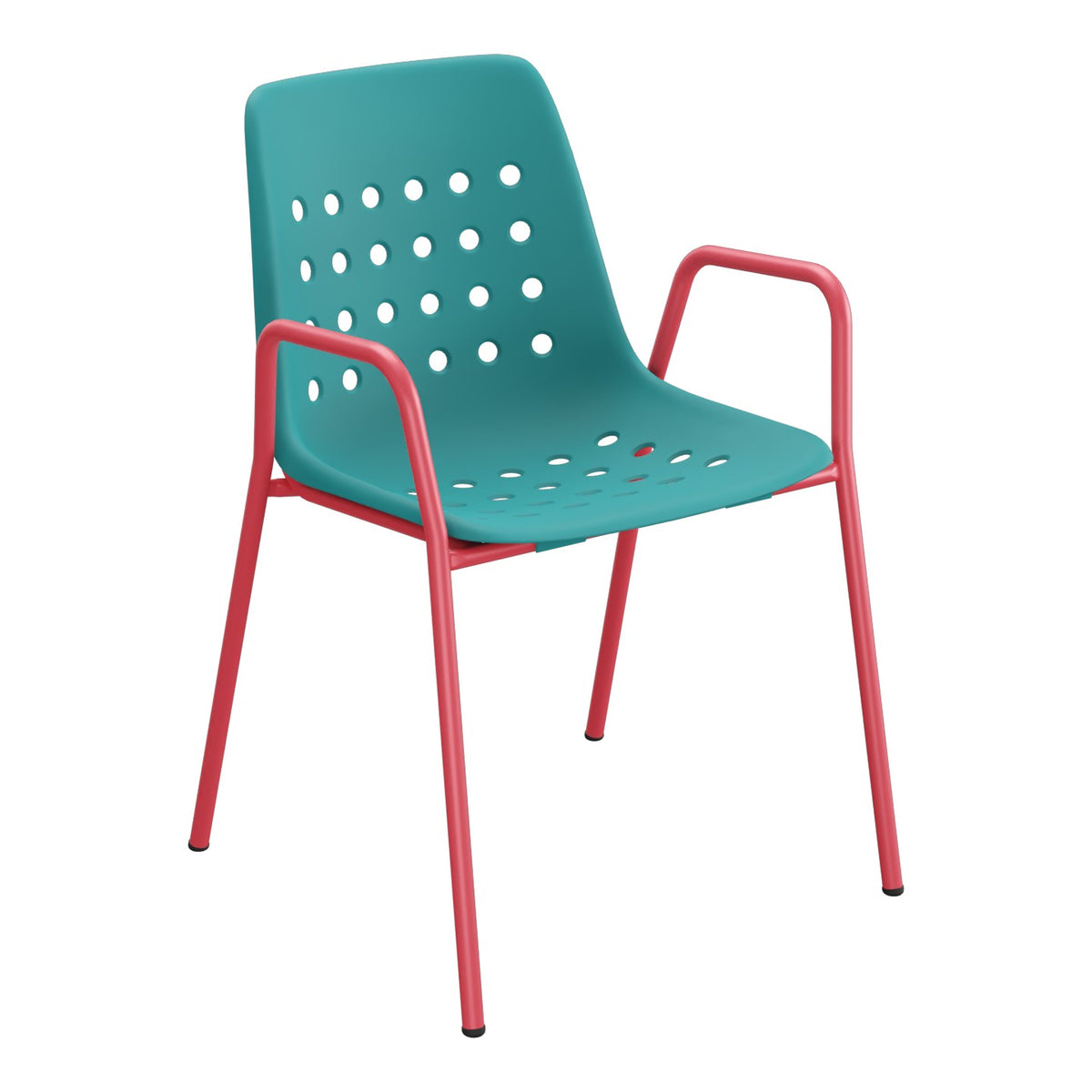 Schaffner Bermuda Fauteuil repas avec accoudoirs tubes ronds – Bleu Kali 56 / Rouge Érable 33