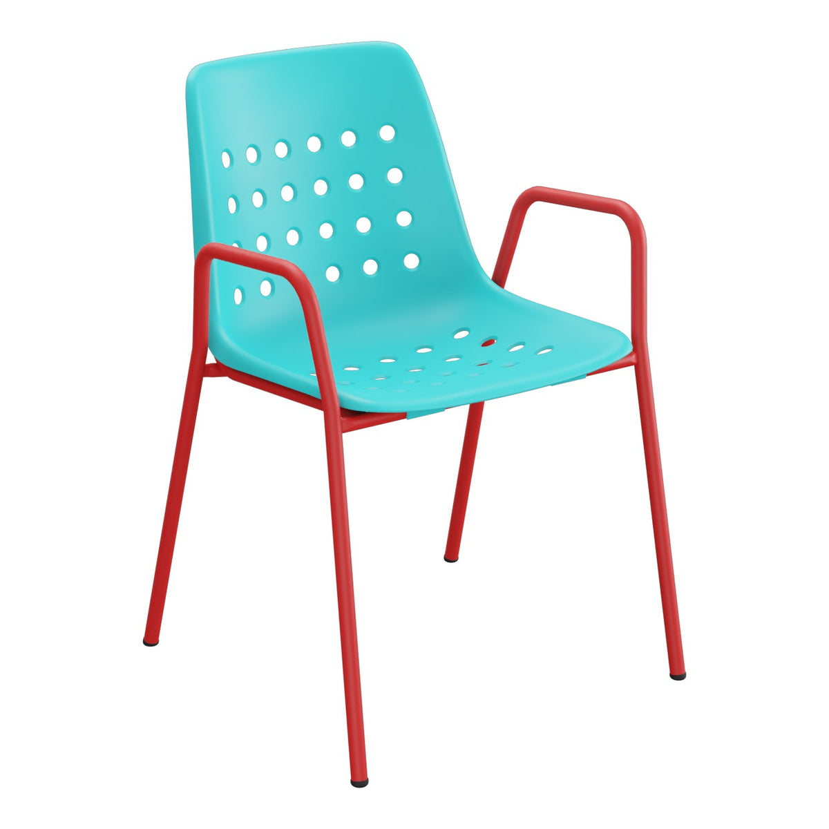 Schaffner Bermuda Fauteuil repas avec accoudoirs tubes ronds – Turquoise 58 / Rouge 30