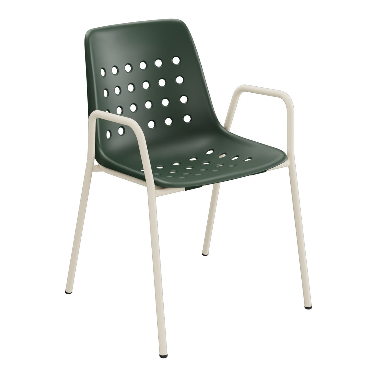 Schaffner Bermuda Fauteuil repas avec accoudoirs tubes ronds – Vert Sapin 66 / Sable Pastel 15