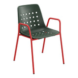 Schaffner Bermuda Fauteuil repas avec accoudoirs tubes ronds – Vert Sapin 66 / Rouge 30