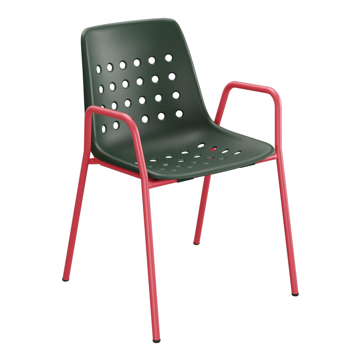 Schaffner Bermuda Fauteuil repas avec accoudoirs tubes ronds – Vert Sapin 66 / Rouge Érable 33