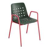 Schaffner Bermuda Fauteuil repas avec accoudoirs tubes ronds – Vert Sapin 66 / Rouge Érable 33