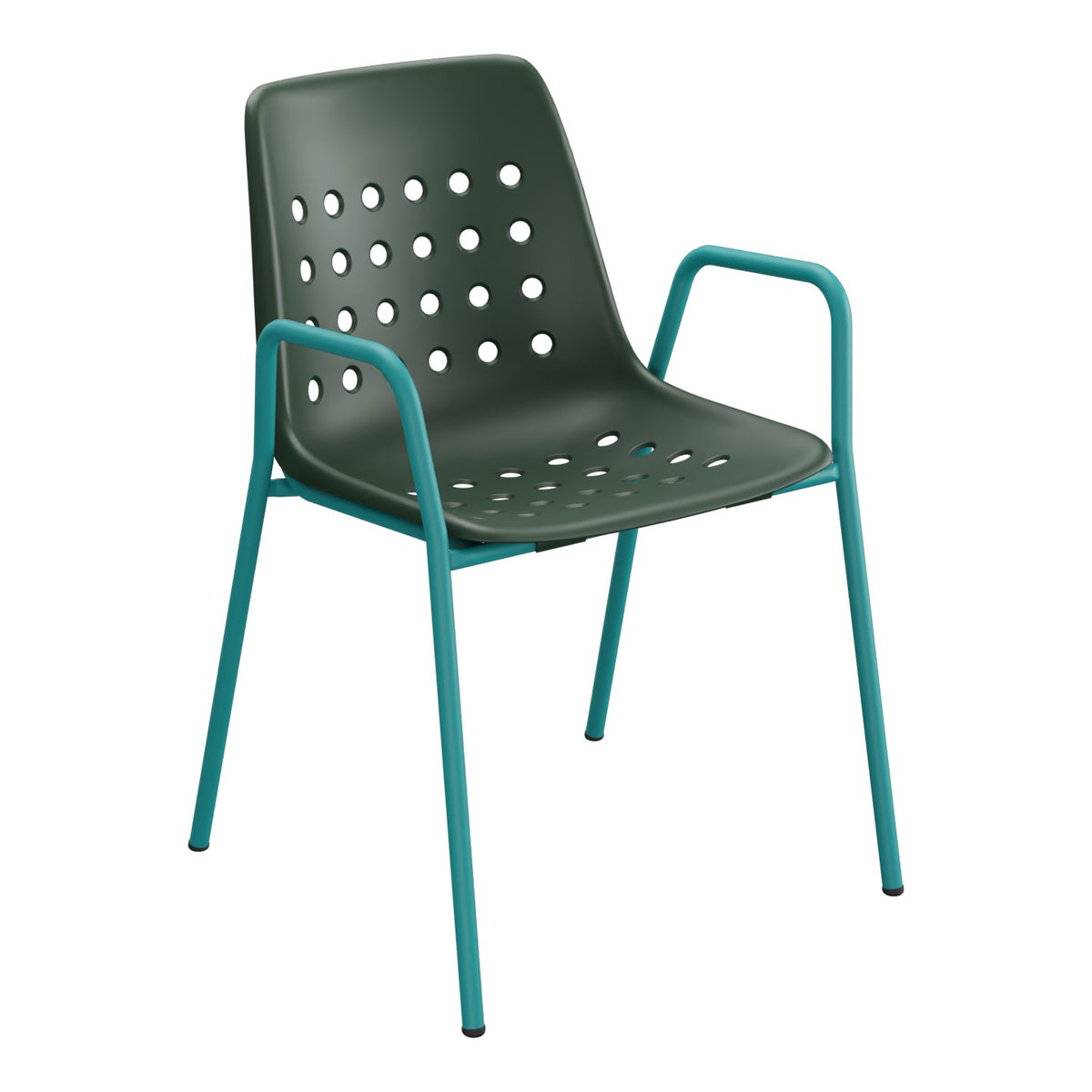 Schaffner Bermuda Fauteuil repas avec accoudoirs tubes ronds – Vert Sapin 66 / Bleu Kali 56