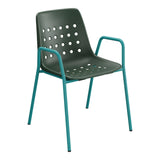 Schaffner Bermuda Fauteuil repas avec accoudoirs tubes ronds – Vert Sapin 66 / Bleu Kali 56